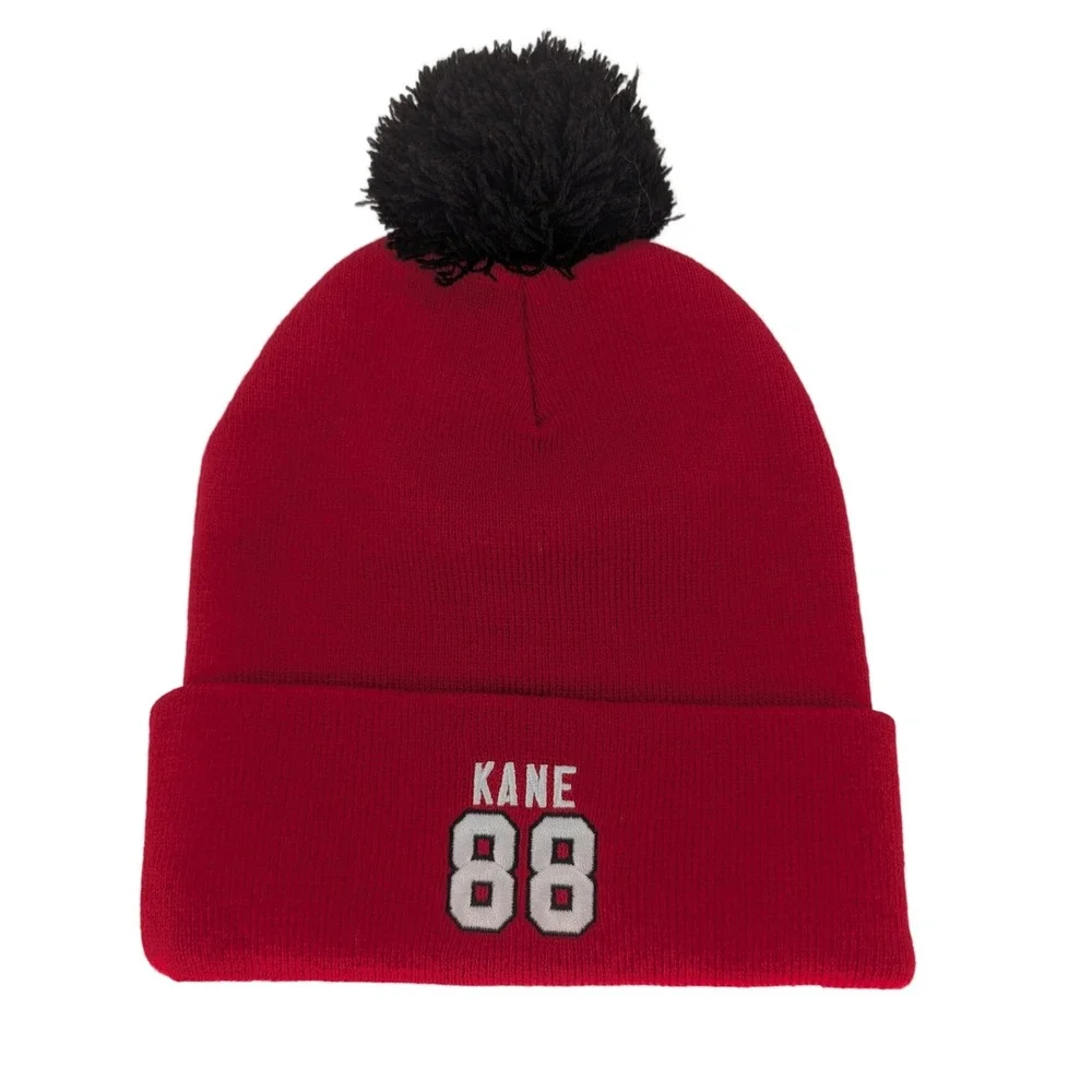 NHL Chicago Blackhawks Beanie Unisex OSFA Red Patrick Kane 88 Pom Pom Hat